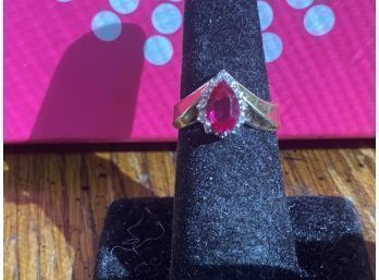 10k 1.5 Carat Ruby Diamond Halo Ring Size 6.25 3.25 Grams