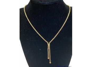 14k Foxtail Weave Lariat X Necklace High Polish 16 Inches 5.2 Grams