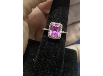 14k 3 Carat Emerald Cut Pink Sapphire Diamond Ring Size 7
