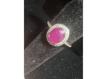 14k Natural Ruby Diamond Halo Ring Size 10