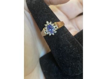 14k Blue Pear Tanzanite Diamond Halo Ring Size 7