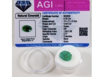 Certified Natural Columbian Emerald 6.35 Carats
