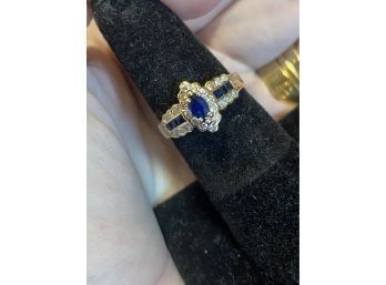 14k Sapphire Diamond Ring Princess Design Size 6 2.85 Grams