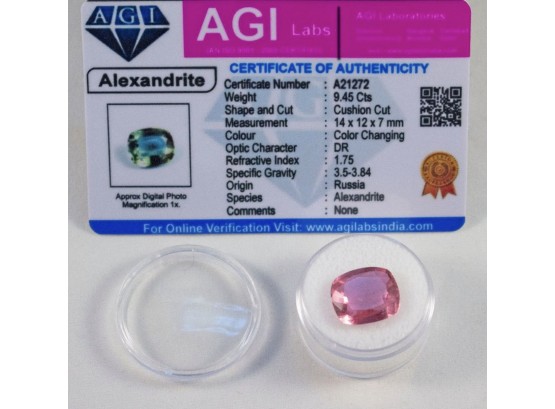 Alexandrite Stone Color Changing 9.45 Carats