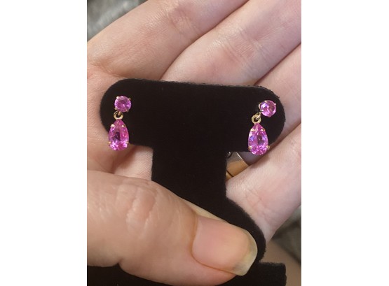 14k 3 Carat Natural Pink Sapphire/ Ruby Drop Earrings