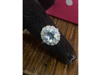 14k White Gold 2.75 Carat Aquamarine Diamond Ring Size 5.75 4 Grams