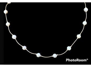 14k Curved Pearl Stationary Necklace By Atl Jewelry Co 16 Inches 6 Grams