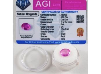 Certified Loose Brazilian Morganite Oval Cut 6.20 Carats Vibrant Pink
