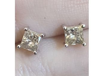 Relisted* 14k White Gold 1 Carat Princess Cut Diamond Stud Earrings CID Clyde Dunier