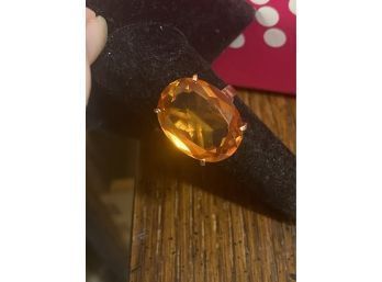 Antique 18k 15.75 Oval Carat Citrine Madeira Ring Size 9 And 8 Grams