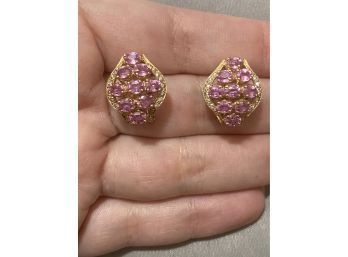 14k 2.75 Carat Pink Tourmaline Diamond Earrings