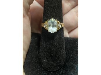 14k 2.25 Carat Oval Aquamarine Diamond Ring Size 7 3.35 Grams