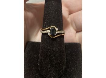 14k Two Time Genuine Sapphire Diamond Ring 7.25 Size
