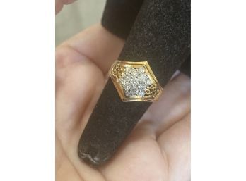 14k Diamond Cluster Ring .58 Carat Open Filigree Size 6.75 4.75 Grams