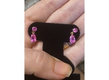 14k 3 Carat Natural Pink Sapphire/ Ruby Drop Earrings