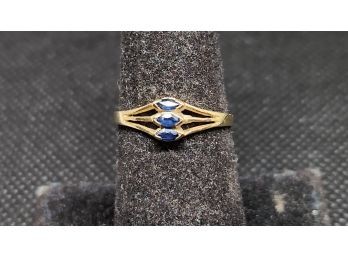 14k East To West Marquise Trilogy Sapphire Ring Size 7 1.55 Grams