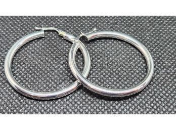 14k White Gold Hoops 1.25 Inches Wide 2.65 Grams