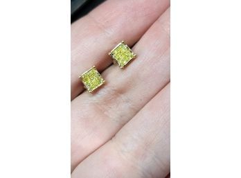 14k .45 Carat Canary Yellow Diamond Invisible Setting Earrings 1.1 Grams