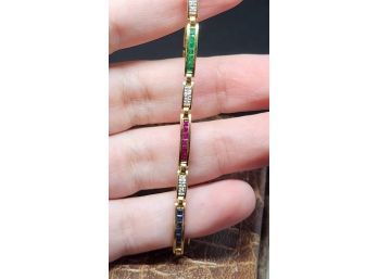 18k Emerald Ruby Sapphire Diamond Bracelet 9.65 Grams