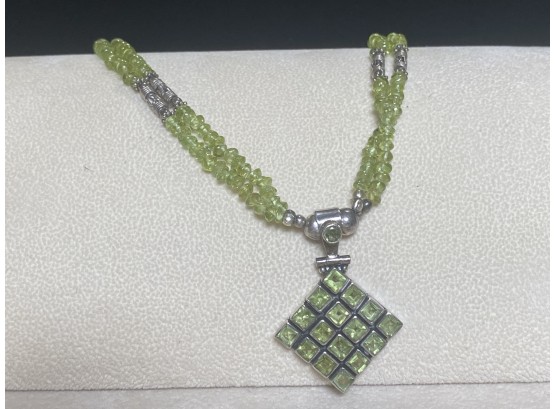 Sterling Silver 925 And Genuine Peridot Multi Stand Necklace Adjustable