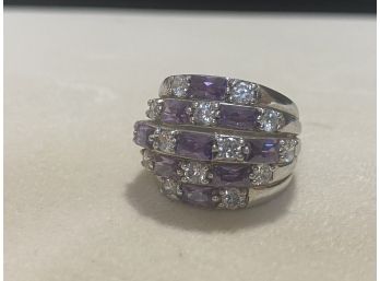 Sterling Amethyst And Clear Stone Ring Size 8