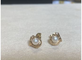 14k Akoya Pearl And Diamond Earrings