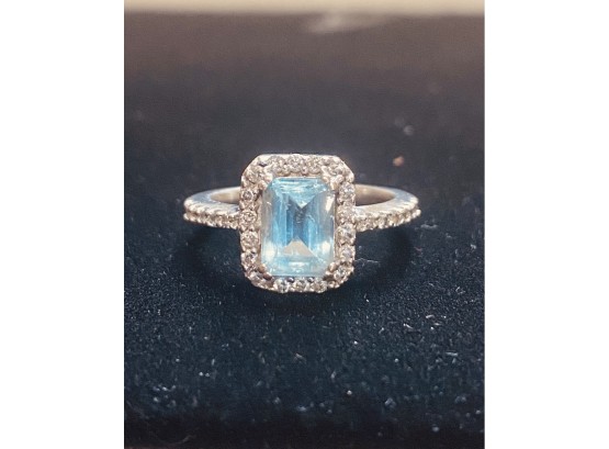 14k Ring White Gold Diamond Halo 2ct Aquamarine Ring