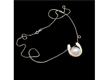 14k Mabe Pearl Necklace Modernist/ Minimalist