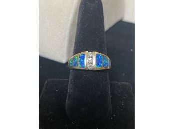 14k Very Rare Australian Boulder Opal Natural Diamond Ring Unisex