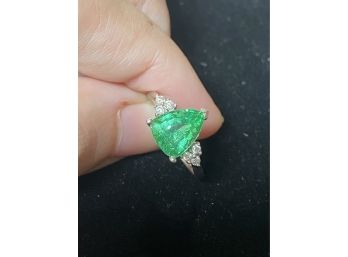 10k White Gold Colombian Emerald Diamond Ring Designer GL