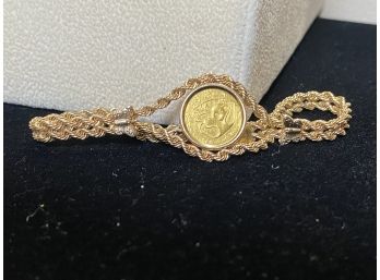 24k 1983 1/20th An Ounce Panda Coin Set In Solid 14k Twisted Rope Bracelet