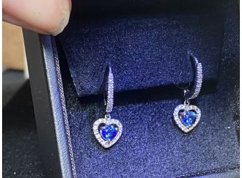 18k 750 Chd Sapphire Diamond Lever Back Earrings Vintage