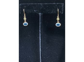 14k London Blue Peridot Drop Earrings Geometrical