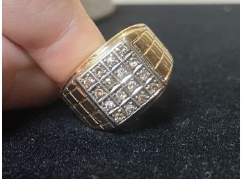 14k Natural Diamond Domino Mens Ring Large Heavy .5cttw-1cttw