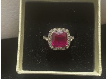14k White Gold Ruby Diamond Halo Ring 4g