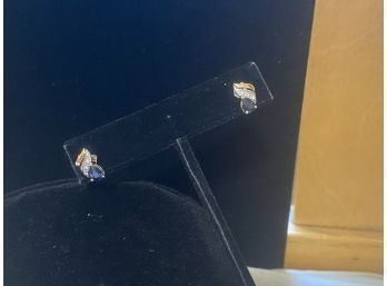 14k Two Tone Sapphire Diamond Earrings