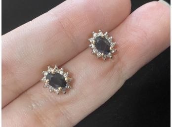 14k Natural Sapphire Diamond Halo Earrings