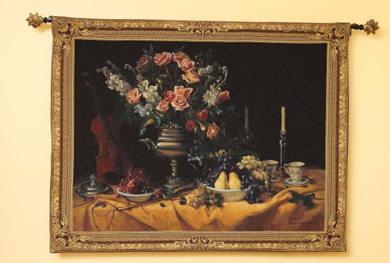 SUMMER BOUQUET STILL LIFE WALL TAPESTRY - 53 IN. X 40 IN.