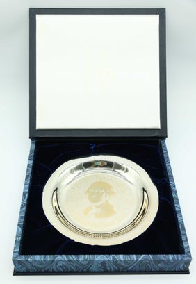 The George Washington Plate, Solid Sterling Silver Inlaid W/ 23kt Gold, Limited Edition Franklin Mint