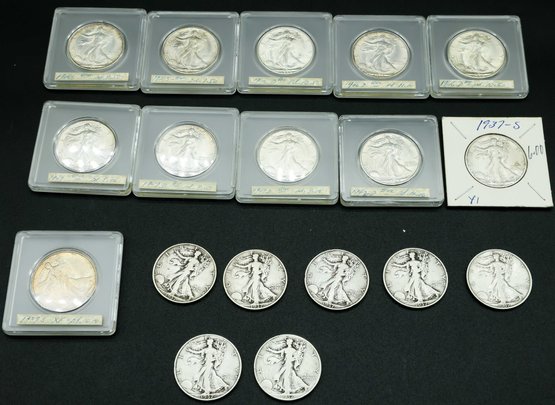18 Walking Liberty Half Dollars 1946, 1947, 1937 & 1942