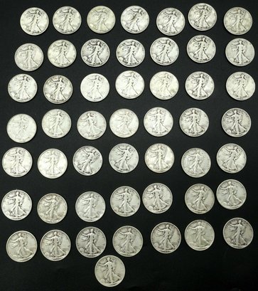 Vintage Walking Liberty Half Dollars (50 Total) 1945 & 1946 - Made Of 90 Silver And 10 Copper