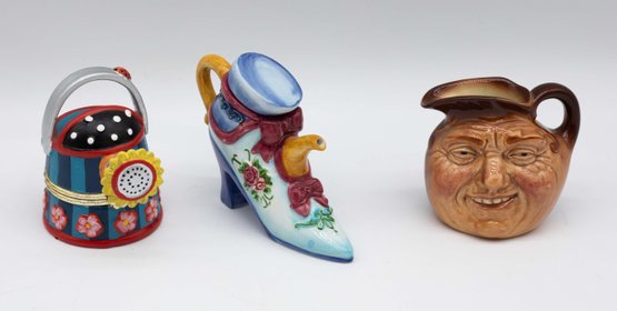 Royal Doulton Toby Character Jug, Collectible Mini Tea Cup Trinket Boot, Ceramic Watering Can Trinket Box