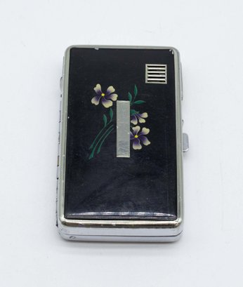 Vintage & Striking Lady's RONSON PAL Black Enameled Lighter And Case