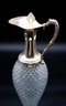VTG Glass Decanter W/Silver Plated Handle Collar Spout & Pedestal Made In ITALY