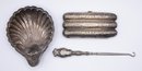 Sterling Shell Dish - Antique Silver Plated Cigar Holder - Antique Sterling Button Hook
