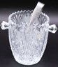 Lead Crystal Pressed Glass Vtg Ice Bucket W/ Saw Tooth Edges & Knob Handels