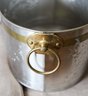 Metal Silver Beverage Drink Bucket Tub Large W/Grape Leaves & Heavy Brass Handle