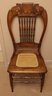 Antique Cherry Wood Pressed Back Chair With Cane Seat