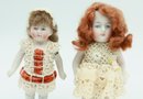 Antique Rosy Cheeked Bisque Dolls - Pair - Jointed Arms - Markings 720/3 & 2/0 - Lovely Clothing - Antique