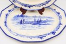 Antique English Victorian Doulton Burslem Blue And White 'Norfolk' Pattern Pottery Platter - Lot Of 2